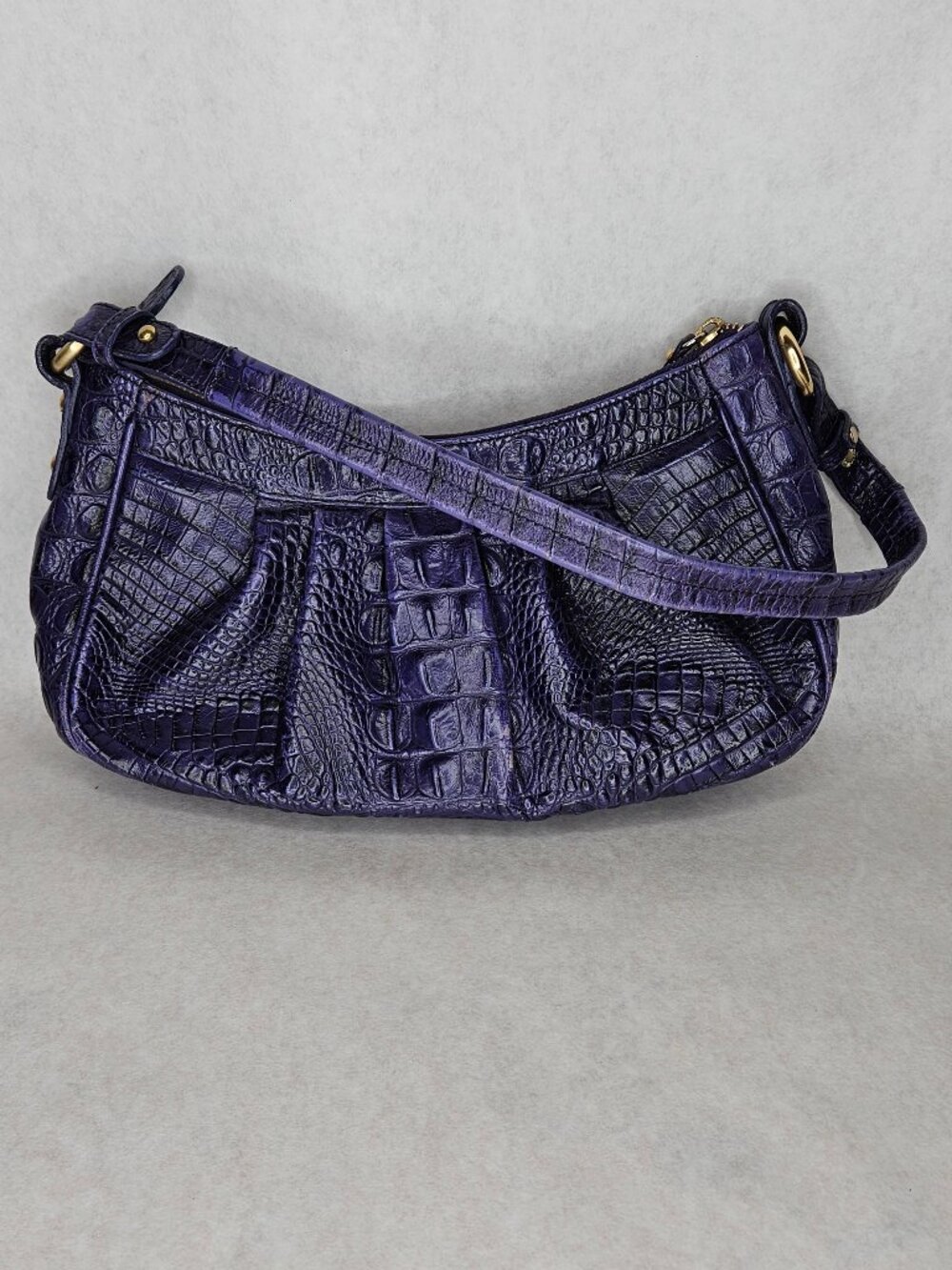 Brahmin Purple Bekka Embossed Leather Shoulder Purse Handbag